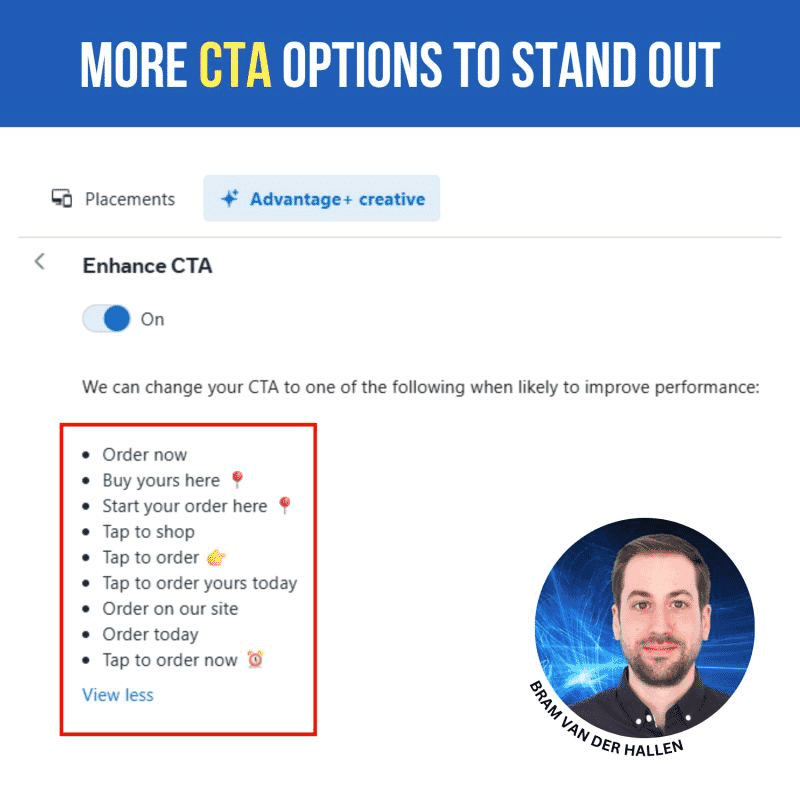 Meta Ads CTA, Enhance CTA, tối ưu quảng cáo, cụm từ gợi ý, marketing Facebook.